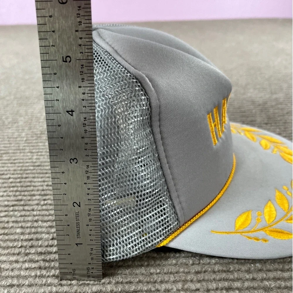 Vintage Hawaii Trucker Hat Gray Gold Embroidered Laurel Snapback Mesh Cap NWOT‎